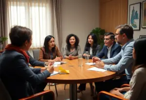 Diverse group discussing housing discrimination mediation