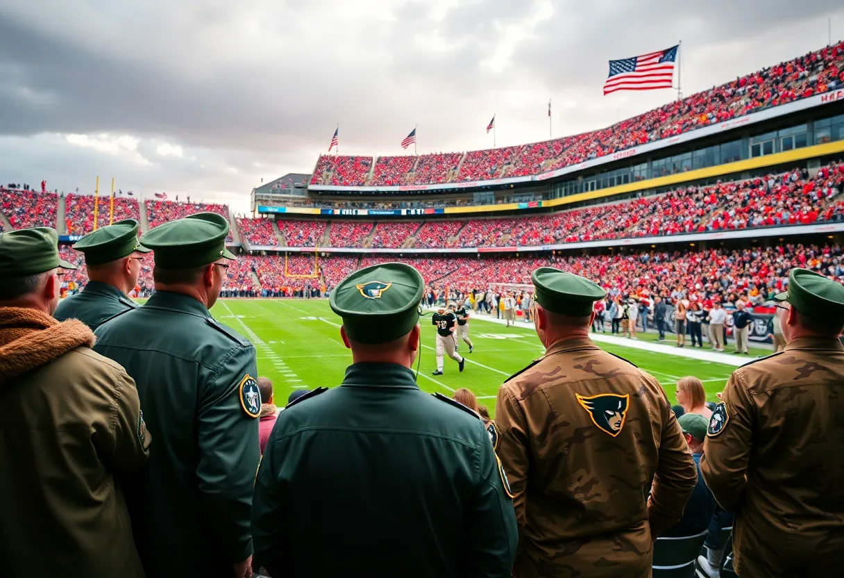 Fans celebrating at the Army-Navy football game