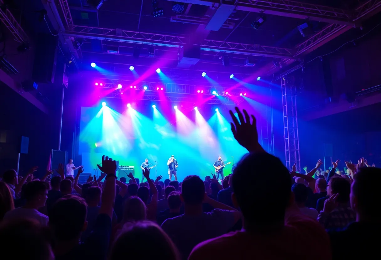 Concert scene of Bad Omens performing live at AFAS Live.