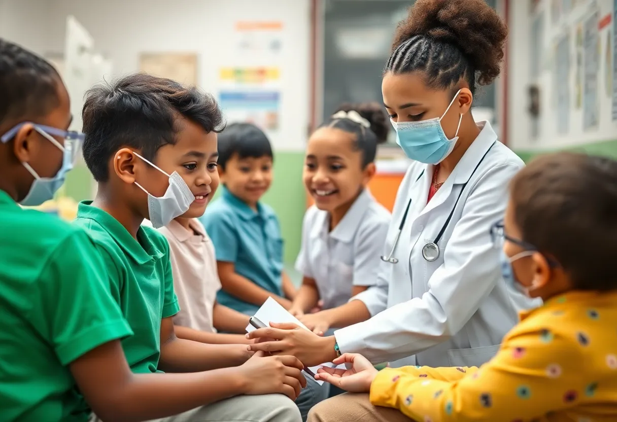 Students participating in health services at a school clinic in Baltimore City.