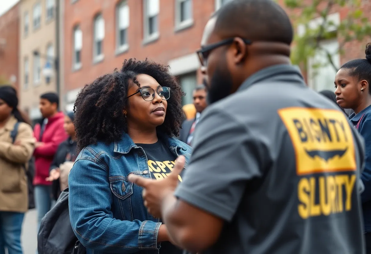 Community members in Baltimore engaging in discussions about public safety.