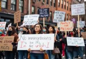 Protesters in Baltimore advocating for immigrant rights and against ICE enforcement