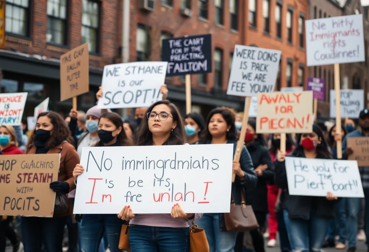 Protesters in Baltimore advocating for immigrant rights and against ICE enforcement