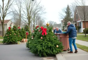 Residents placing Christmas trees for recycling in Baltimore County