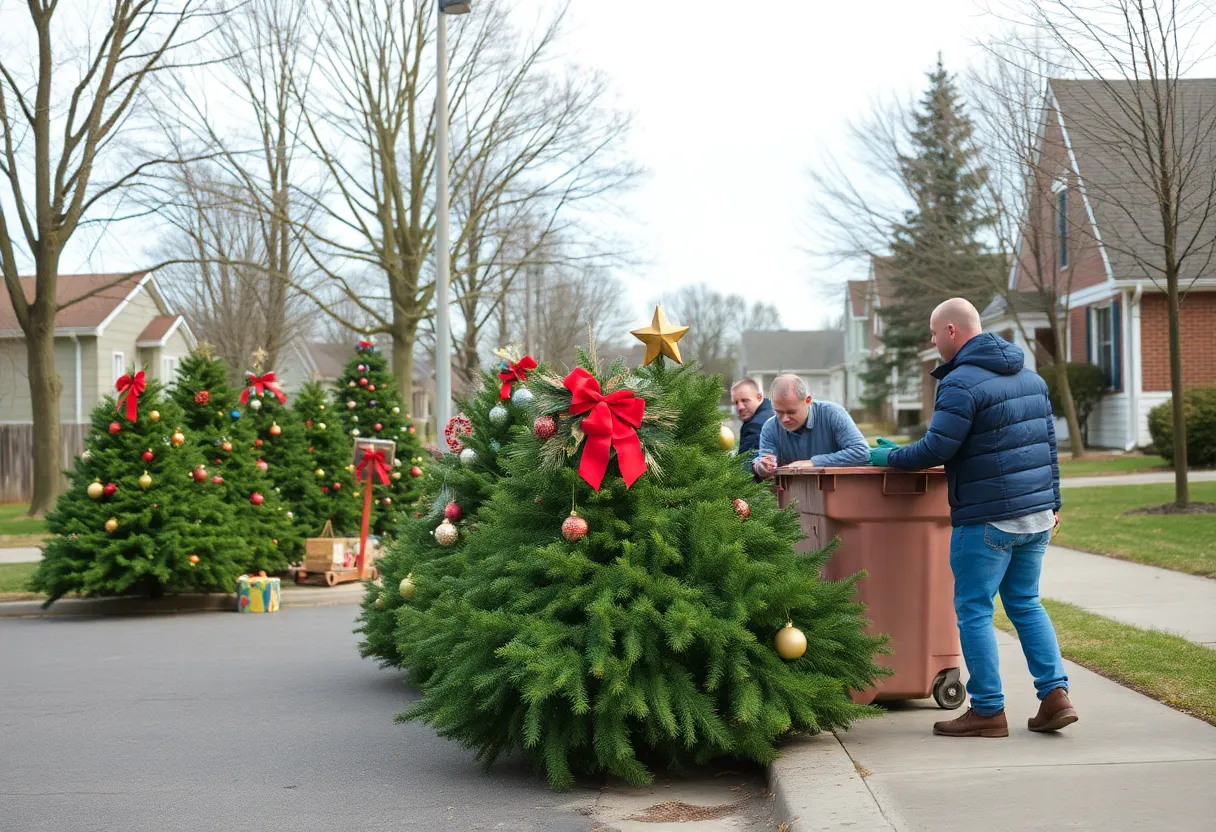 Residents placing Christmas trees for recycling in Baltimore County