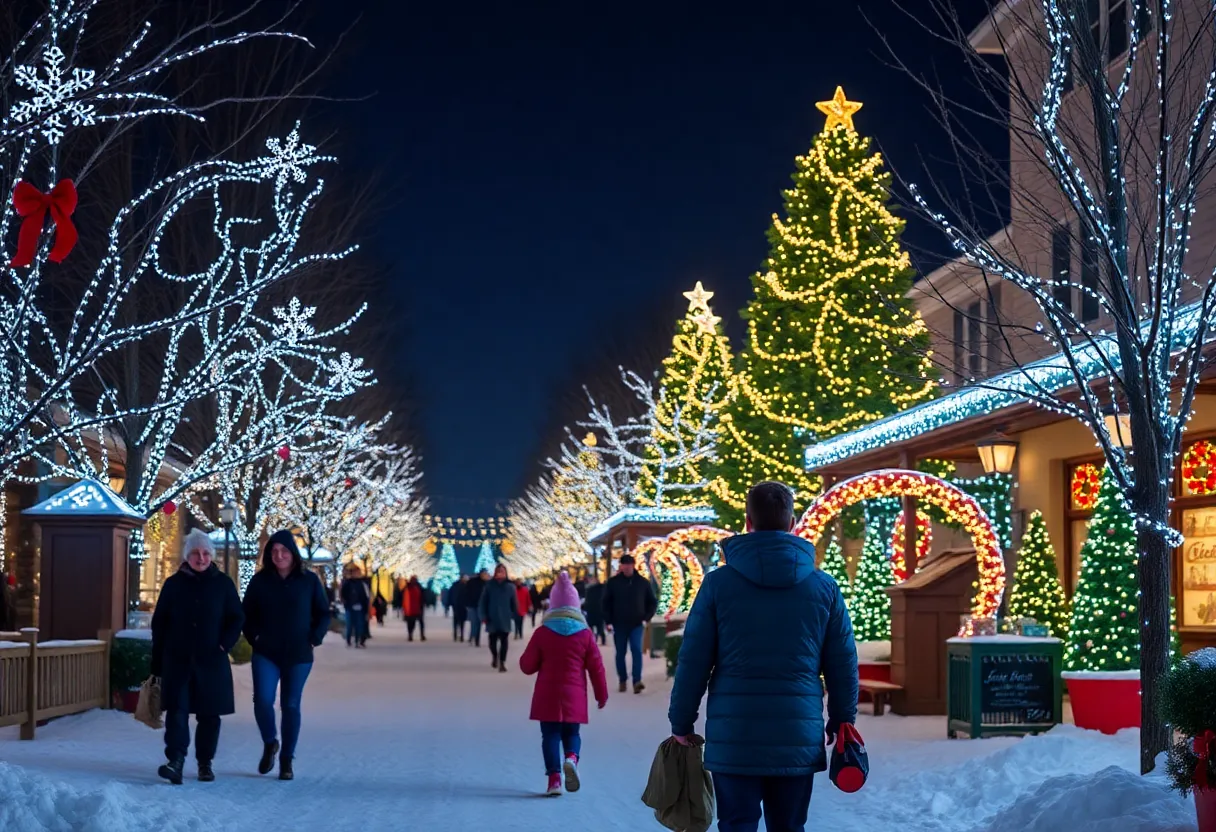 Families enjoying the holiday spirit around a light display in Baltimore County.