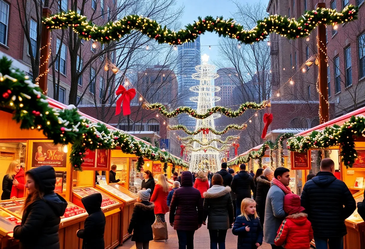 Enjoying the Christmas Village in Baltimore with vendors and festive decorations