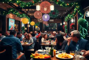 Diners enjoying the festive atmosphere at a Baltimore restaurant