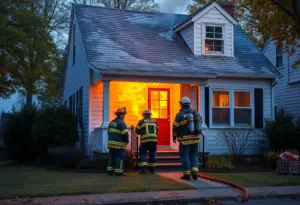 Firefighters extinguishing a dryer fire in a Baltimore home