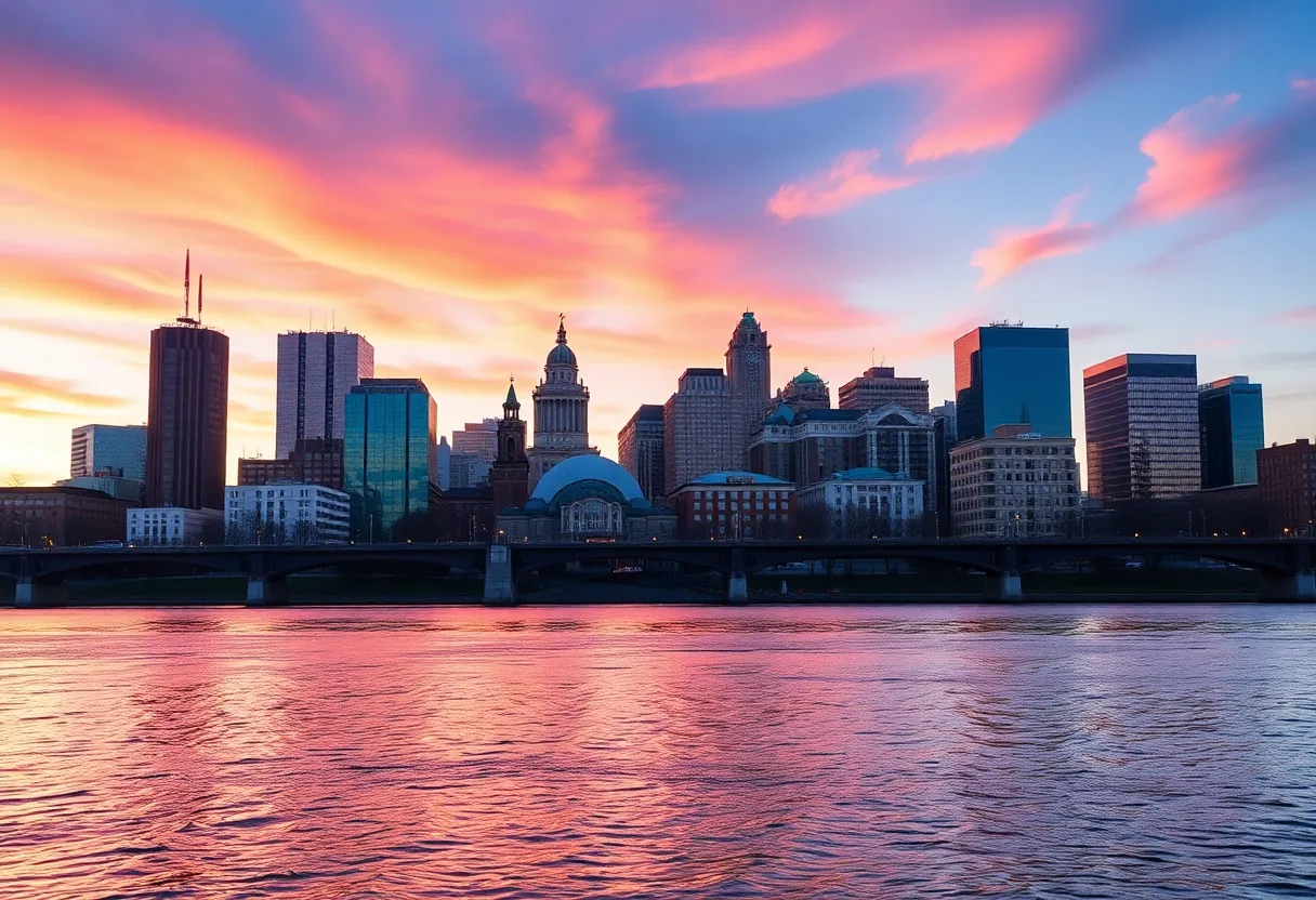 Baltimore city skyline with cultural symbols of the Middle East