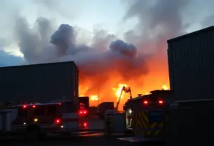 Firefighters responding to a four-alarm fire in Hampden neighborhood, Baltimore.