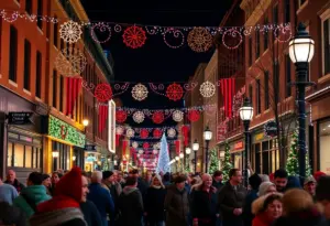 Festive lights and decorations in Baltimore during the holiday season