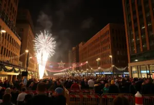 Crowd celebrating New Year's Eve at Baltimore's Inner Harbor