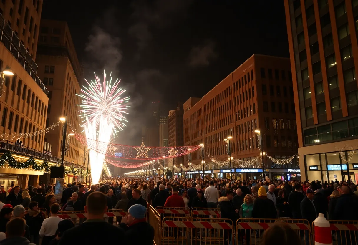 Crowd celebrating New Year's Eve at Baltimore's Inner Harbor