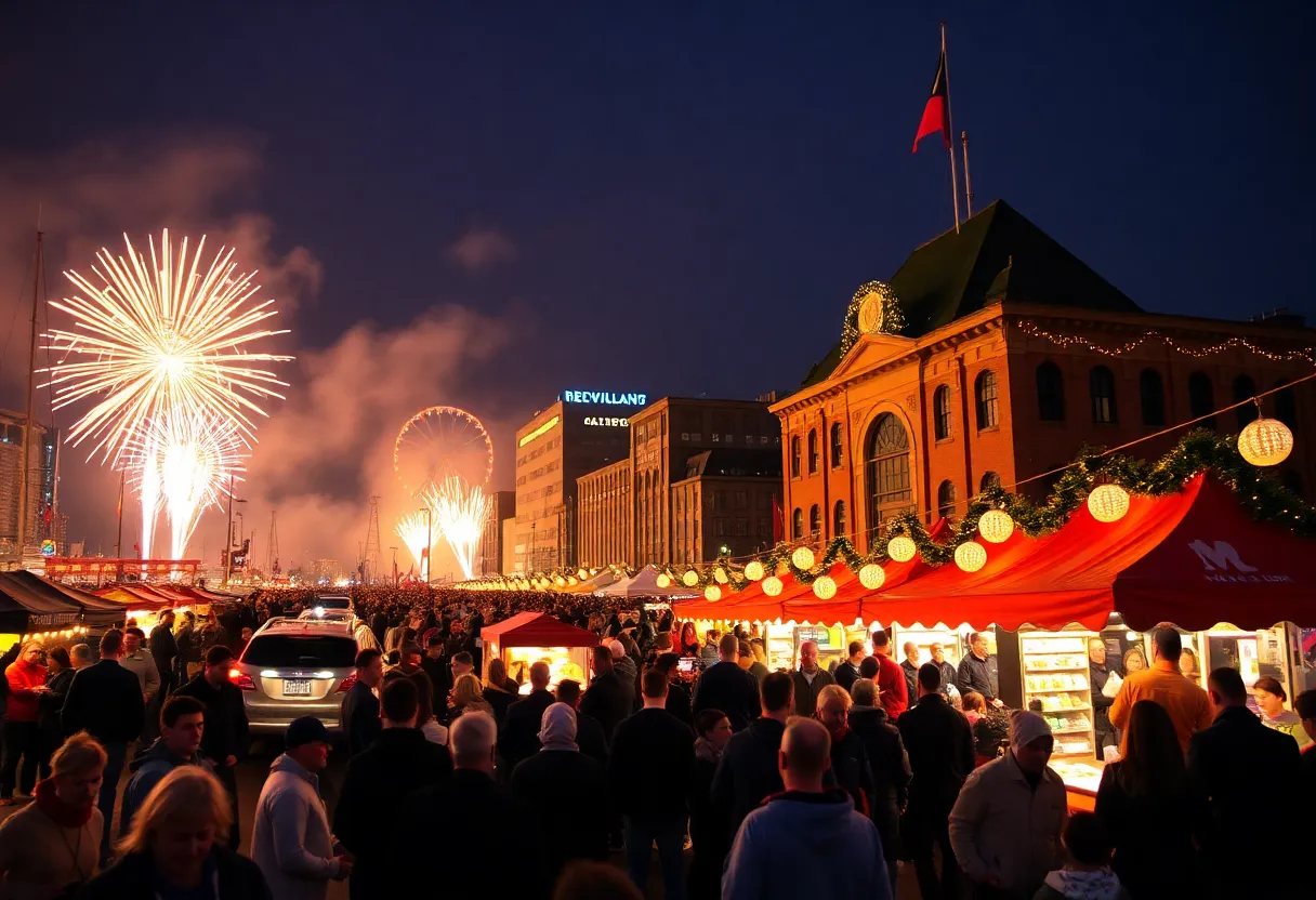 Fireworks and celebration at Baltimore's Inner Harbor