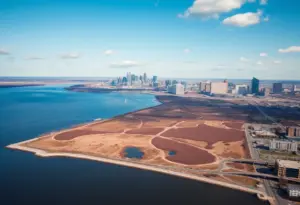Aerial view of the Baltimore Peninsula's undeveloped land.