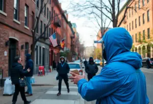 Urban scene illustrating public safety efforts in Baltimore