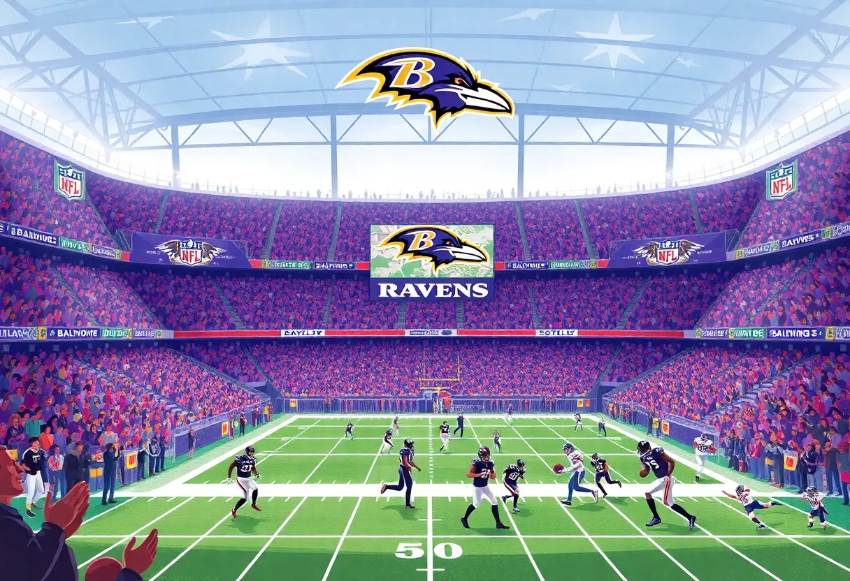 Football stadium filled with enthusiastic Baltimore Ravens fans