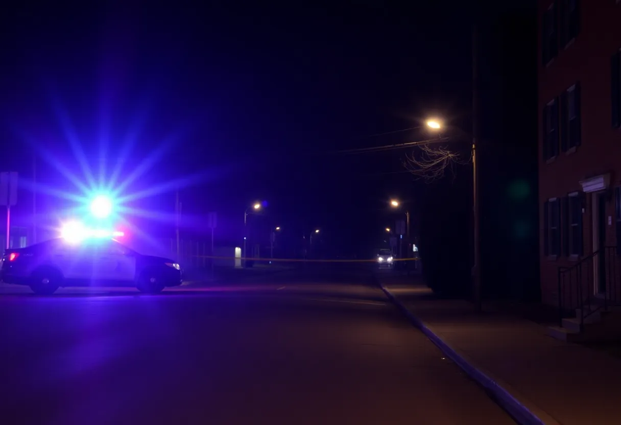 Police lights on a Baltimore street at night