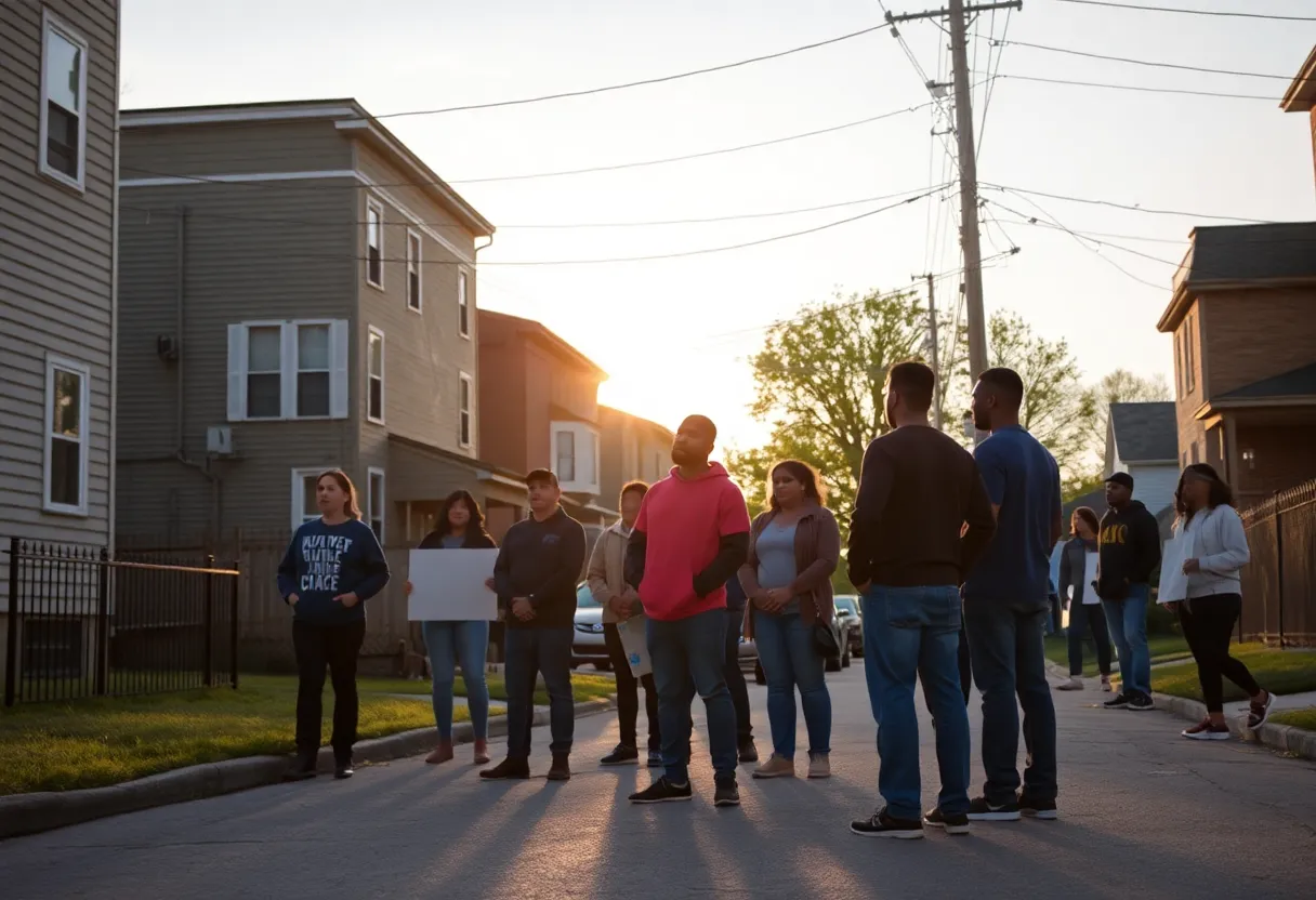 Community members gather in a neighborhood after a shooting incident