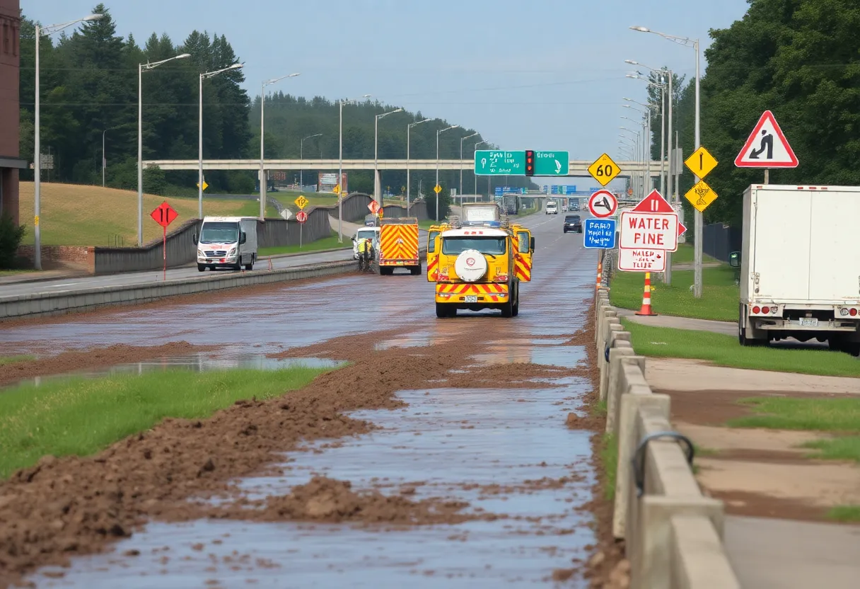 Flooded section of I-895 due to water main break