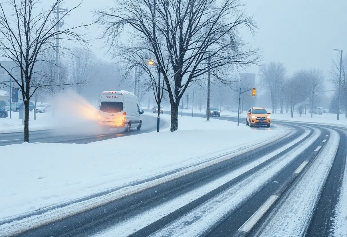 Winter weather conditions in Baltimore with snow and ice