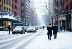 Snow-covered Baltimore street during an arctic blast