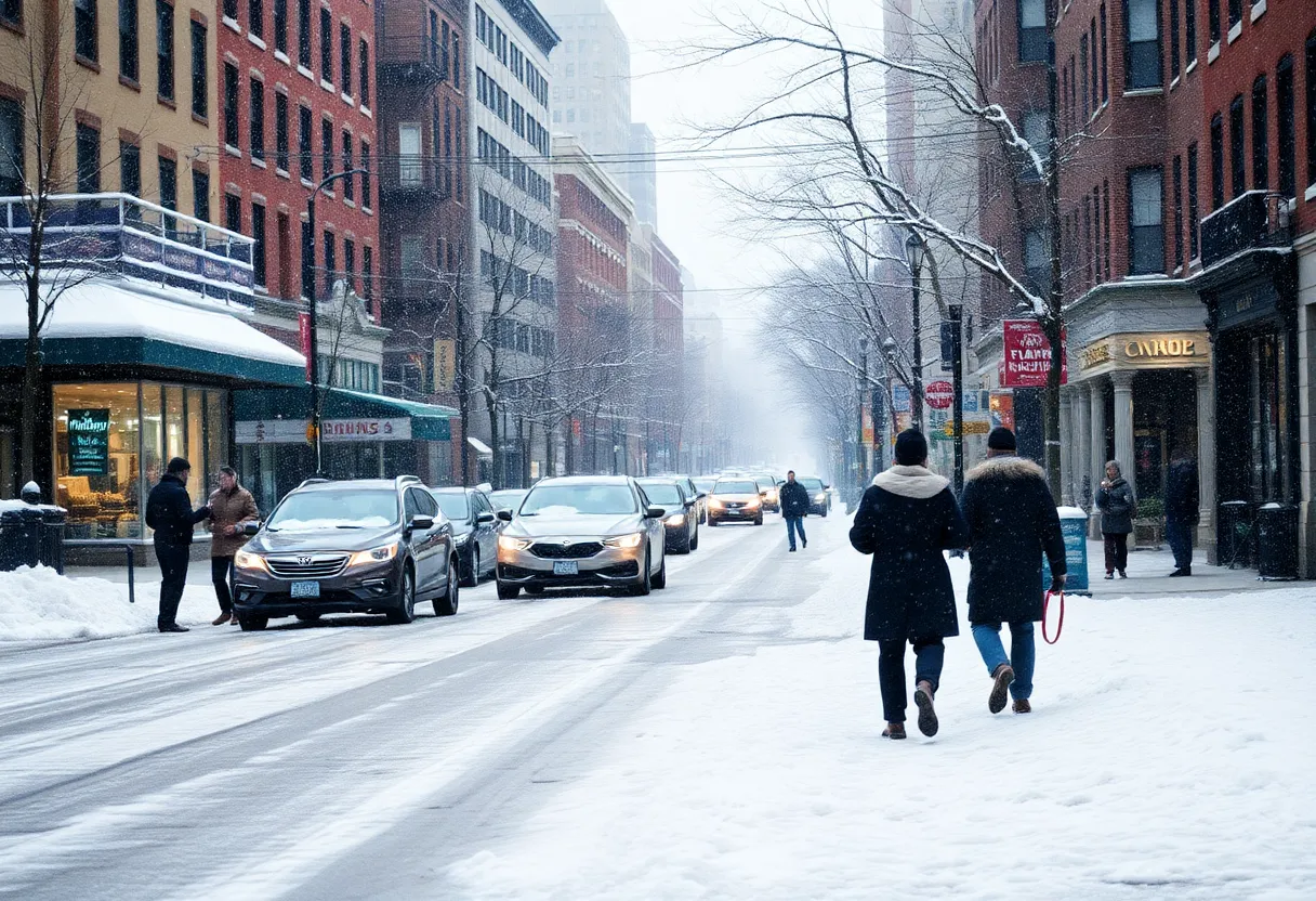 Snow-covered Baltimore street during an arctic blast