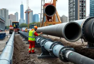 Construction of a gas pipeline in Baltimore, Maryland.