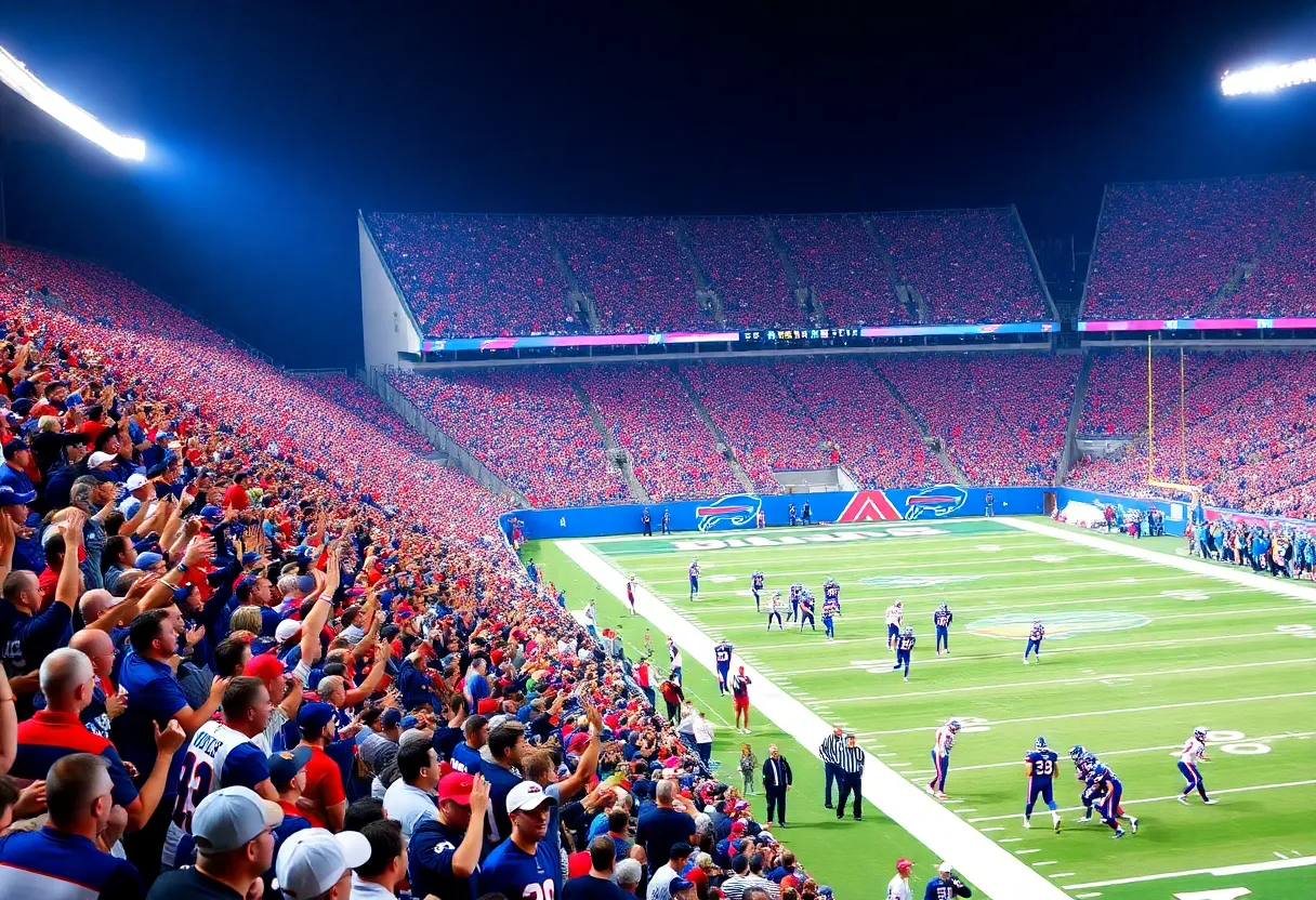 Crowd cheering at a Buffalo Bills game