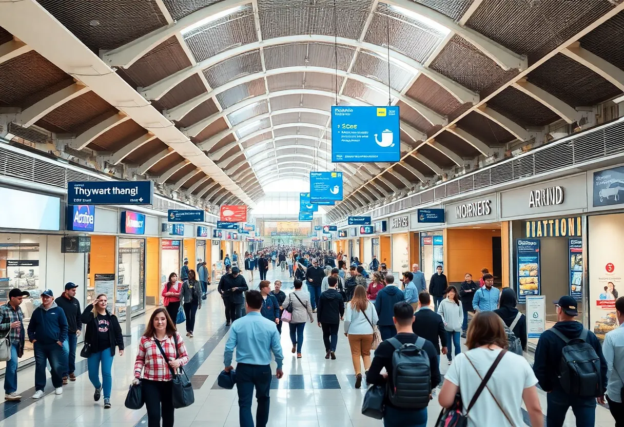 A view of BWI Airport Concourse A with travelers.