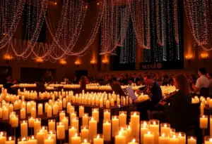String quartet performing at the Candlelight Tribute to Drake concert under candlelight