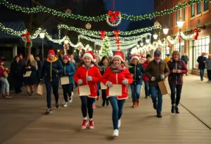 Participants in holiday attire at the Christmas Eve Scavenger Hunt Run