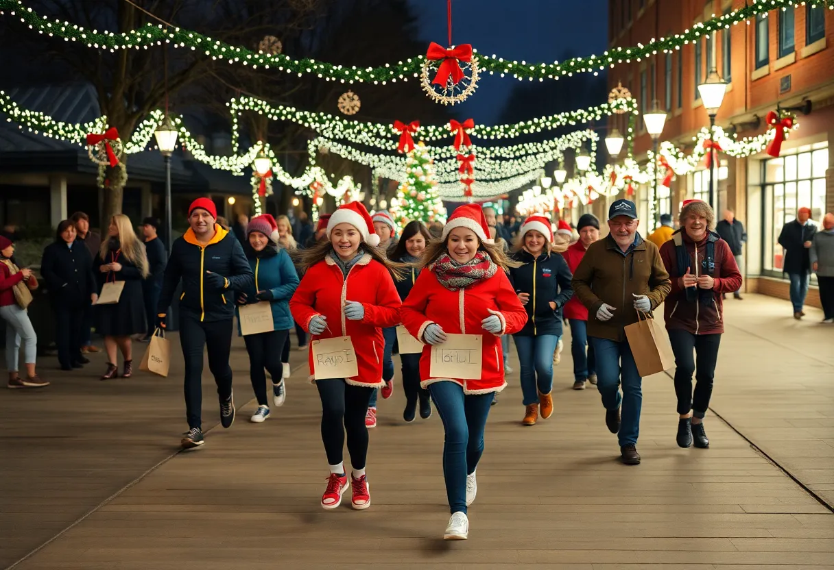 Participants in holiday attire at the Christmas Eve Scavenger Hunt Run