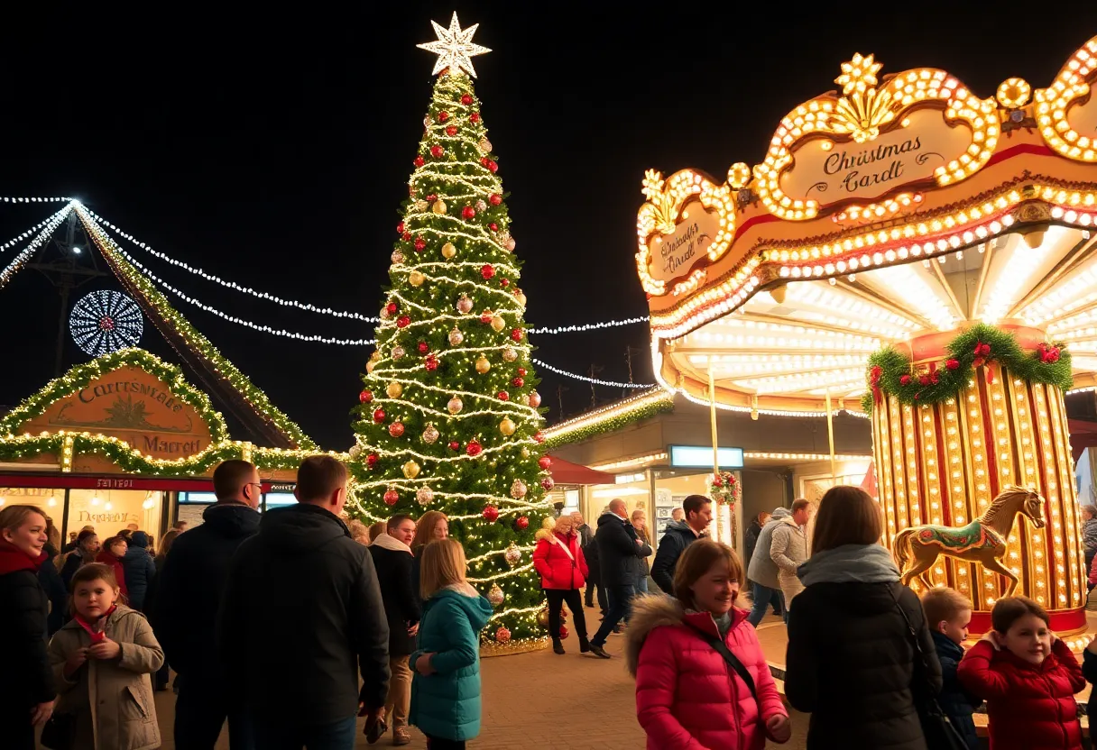 Expanded Christmas Village in Baltimore featuring rides and decorations