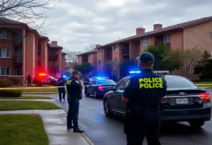 Police cars and officers responding to a barricade situation in Cockeysville, Maryland.