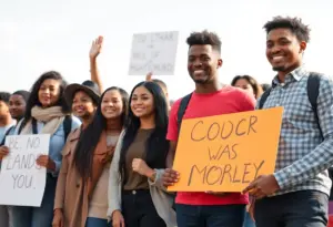 Individuals advocating for immigrant rights and support.