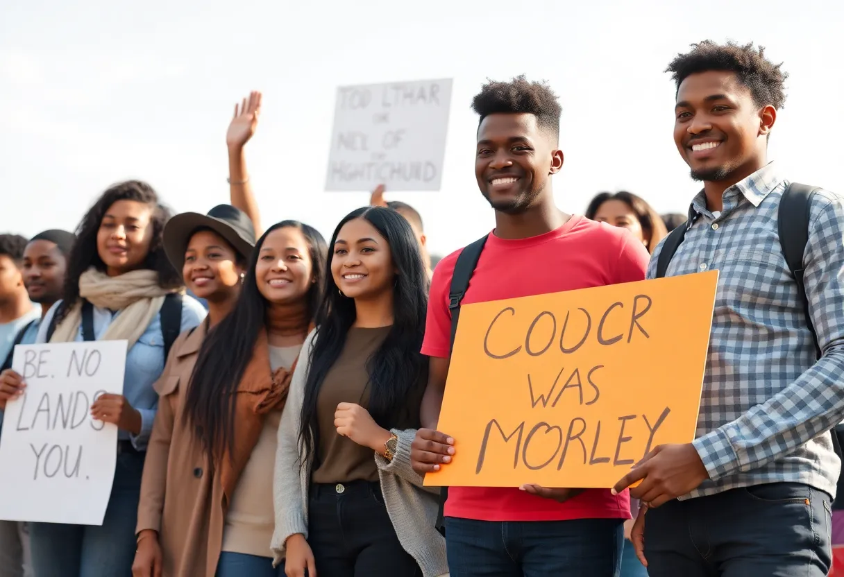 Individuals advocating for immigrant rights and support.