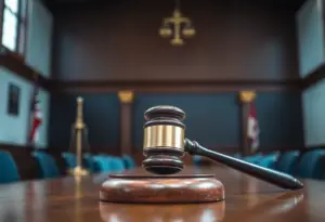 A courtroom showcasing legal proceedings related to financial fraud