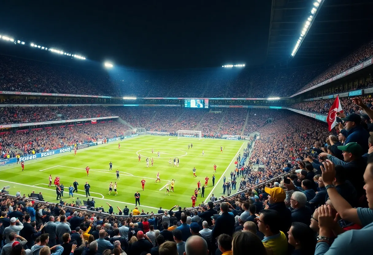 Soccer match at M&T Bank Stadium with fans cheering