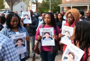Community members gathering to support the search for a missing teenager in Dundalk, Maryland.