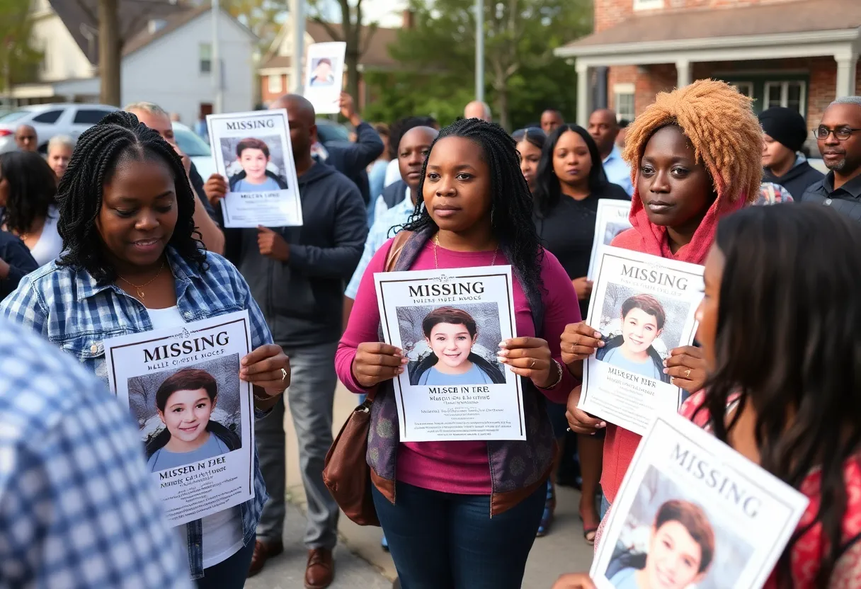 Community members gathering to support the search for a missing teenager in Dundalk, Maryland.