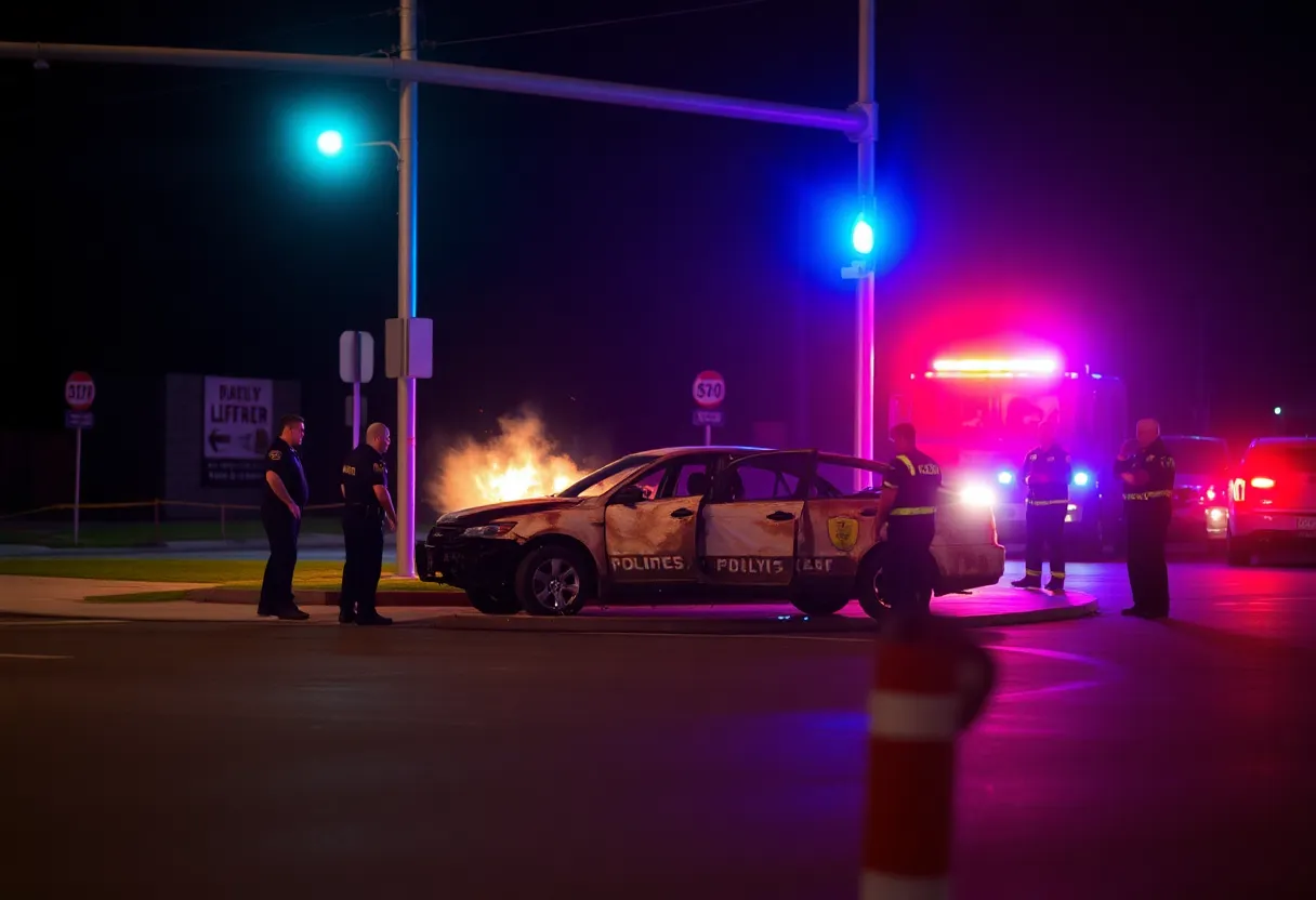 Investigation of a burnt vehicle at night in Dundalk