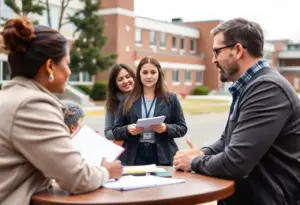 Educators discussing partnership for graduate education funding.