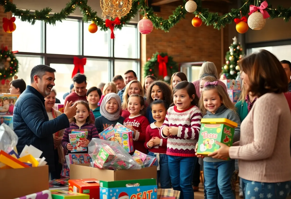 Community members participating in holiday toy drives in Ellicott City