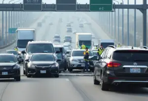 Emergency responders at the scene of a four-vehicle crash on I-695