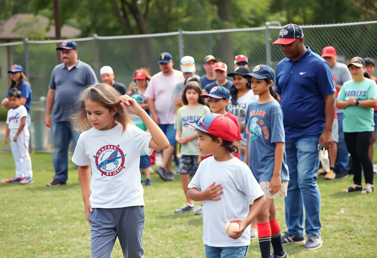 Families and youth gathered at the Field of Futures event in Baltimore, engaging in baseball activities.