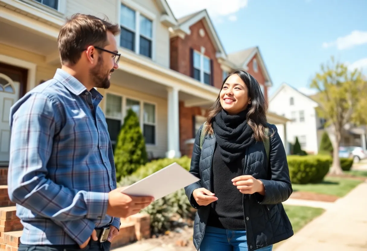 First-time homebuyer with real estate agent in Baltimore neighborhood.