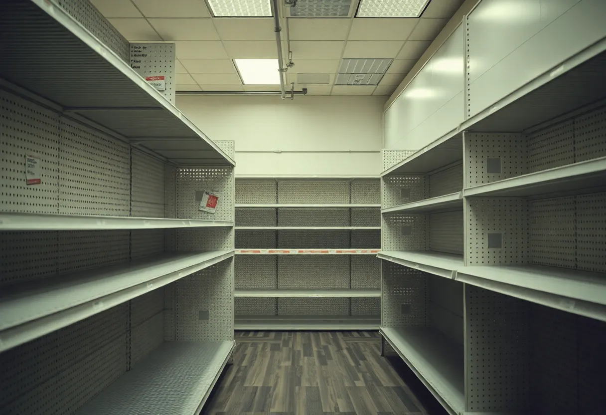 Empty furniture store shelves due to closures