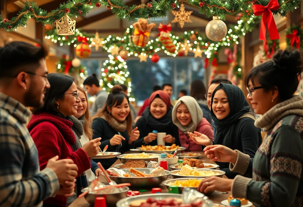 Community members celebrating at the Gaithersburg Christmas Party